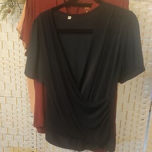 Black Draped V-Neck Women's Top